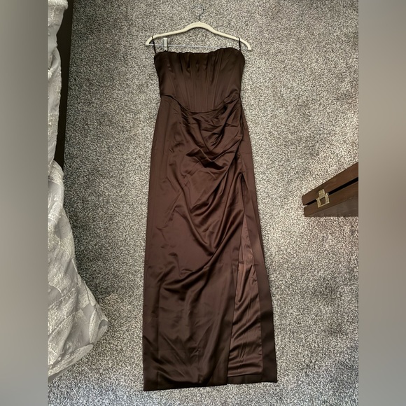 SOLD Bardot Brown Satin Dress - Picture 1 of 5